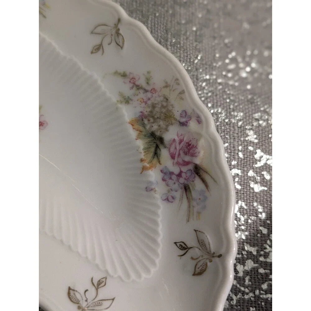 C.T. Carl Tielsch Flower Porcelain 2 Fish Bone Plates 1800-1900 Germany Antique
